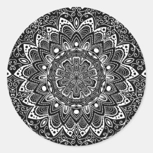Black and White kaleidoscope Classic Round Sticker