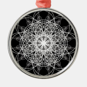 Black and White Kaleidoscope Flower Star Metal Ornament