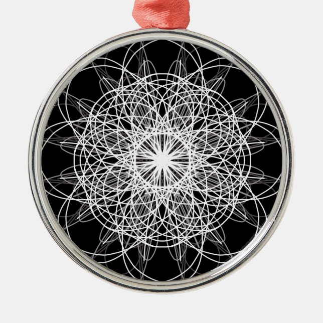 Black and White Kaleidoscope Flower Star Metal Ornament (Front)