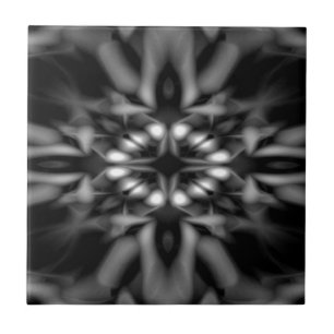 Black and white kaleidoscope pattern ceramic tile
