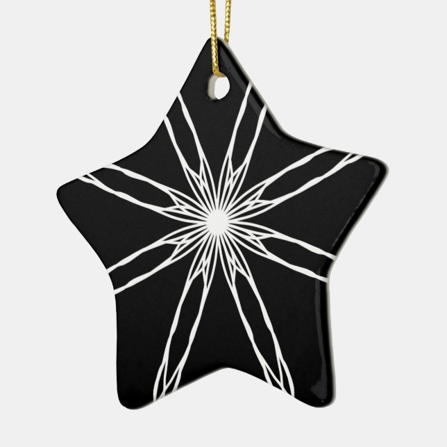 Black and White Kaleidoscope Star Ceramic Ornament (Left)