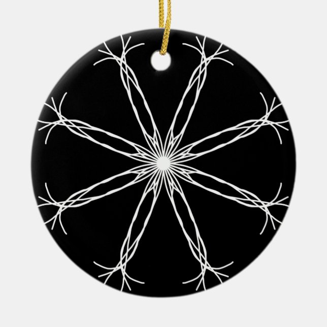 Black and White Kaleidoscope Star Ceramic Ornament (Front)