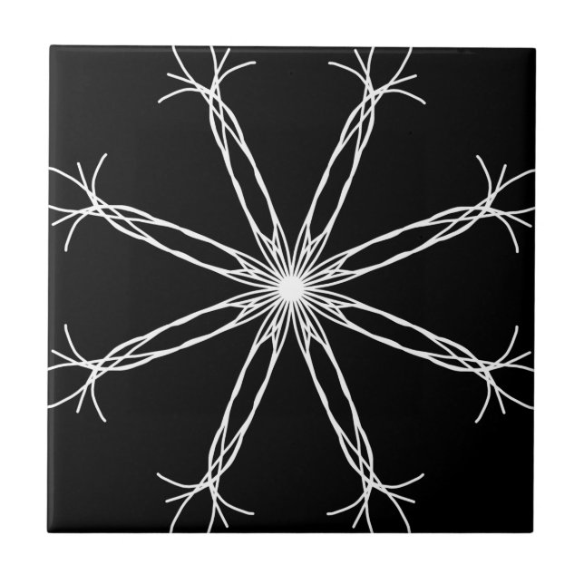 Black and White Kaleidoscope Star Ceramic Tile (Front)