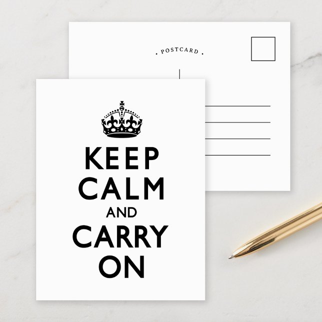 Black and White Keep Calm and Carry On Postcard (Creator Uploaded)