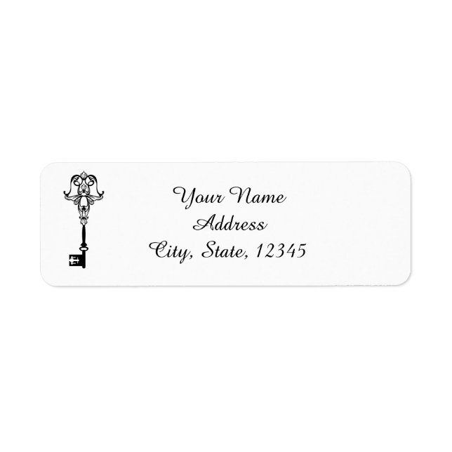 Black and White Key Wedding Label Return Address Label (Front)