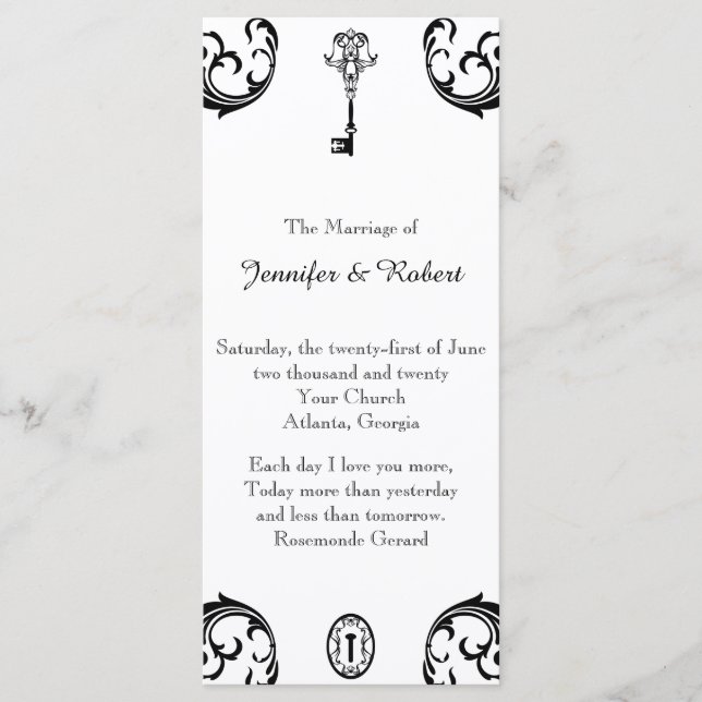 Black and White Key Wedding Program (Front)