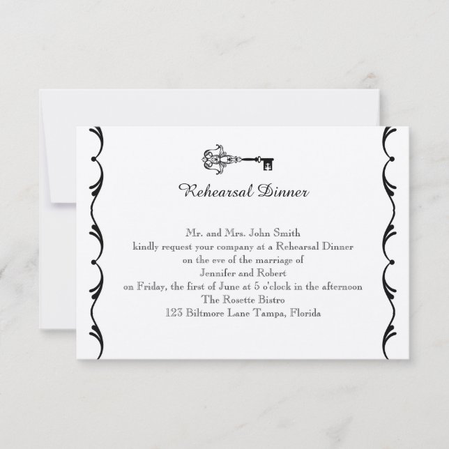 Black and White Key Wedding Rehearsal Invitation (Front)