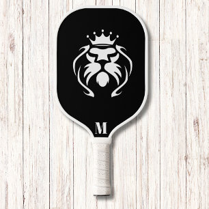 Black and White King Lion Modern Monogram Pickleball Paddle