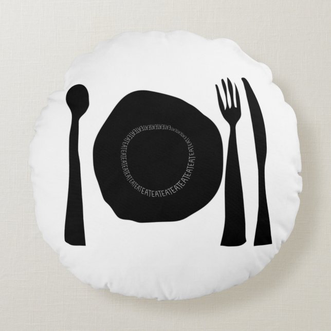 Black and White Kitchen Art Round Cushion (Front)
