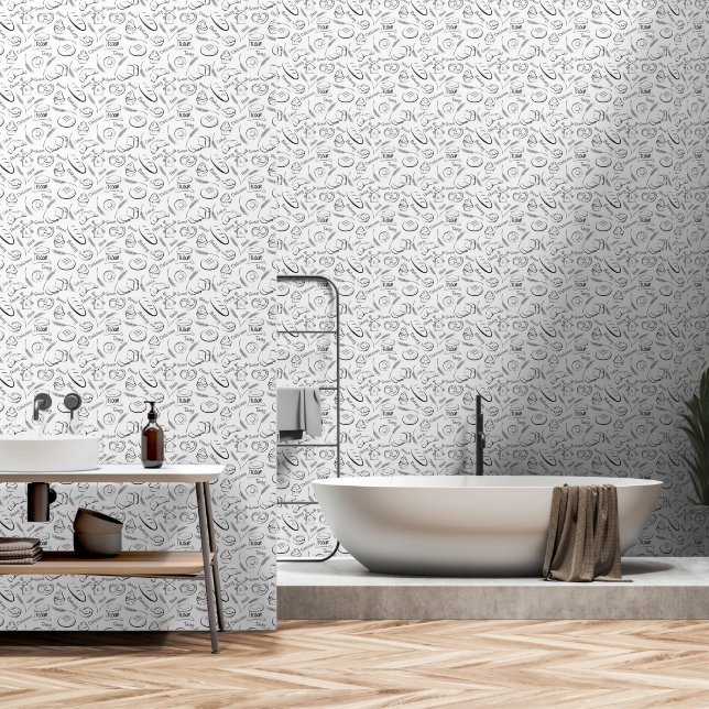 Black and White Kitchen Bakery Icon Wallpaper (Bathroom)