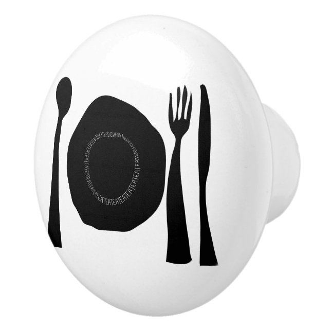 Black and White Kitchen Utensils Ceramic Knob (Right)