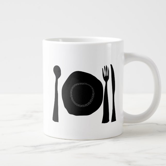 Black and White Kitchen Utensils Large Coffee Mug (Right)