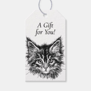 Black and White Kitten Face A Gift for You Tags