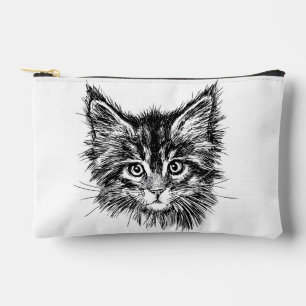 Black and White Kitten Face Accessory Pouch