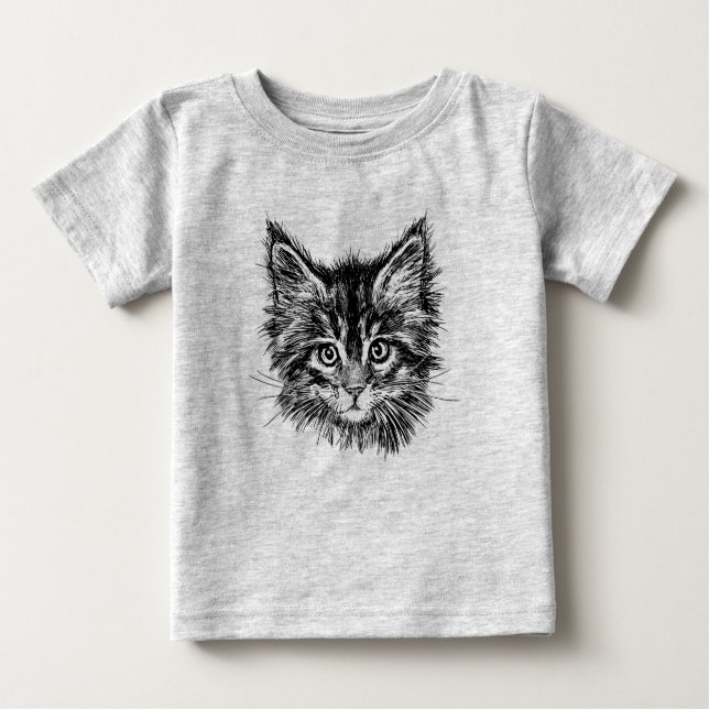 Black and White Kitten Face Baby T-Shirt (Front)