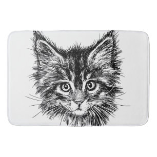 Black and White Kitten Face Bath Mat