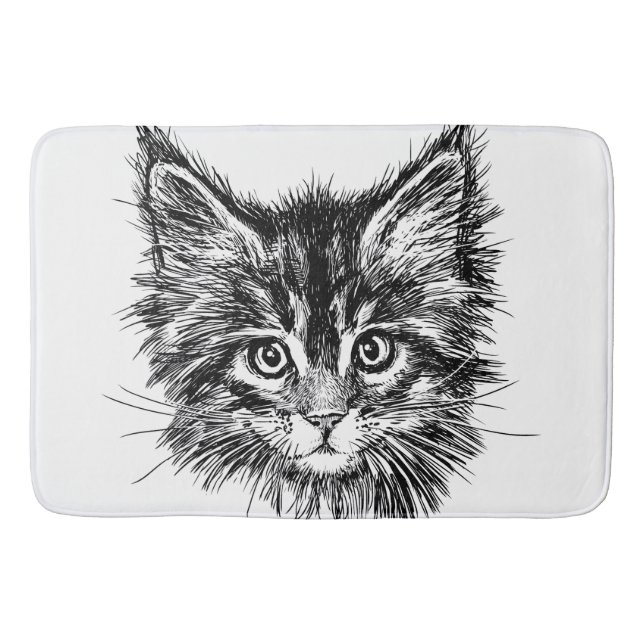 Black and White Kitten Face Bath Mat (Front)