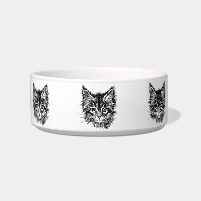 Black and White Kitten Face Bowl (Front)
