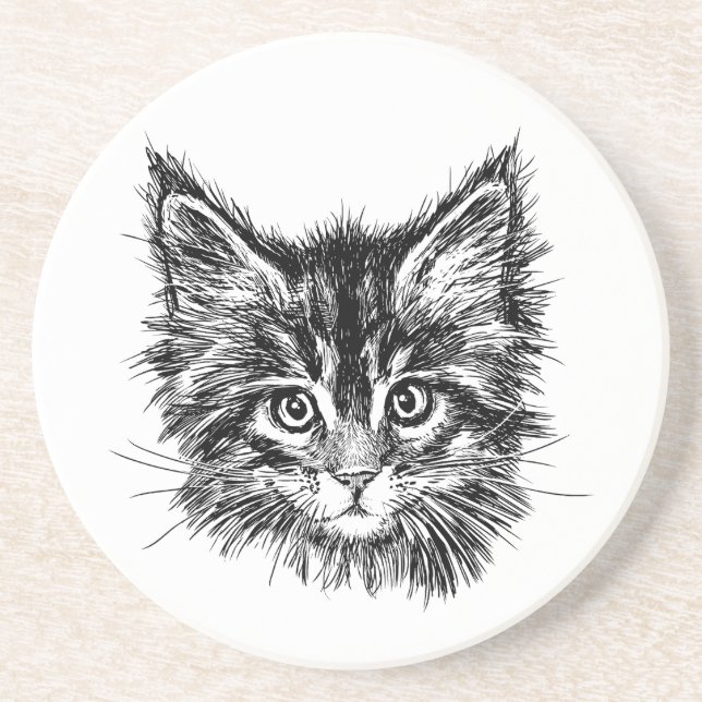 Black and White Kitten Face Coaster (Front)