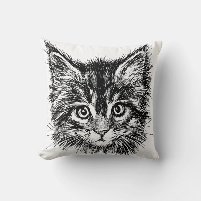 Black and White Kitten Face Cushion (Front)