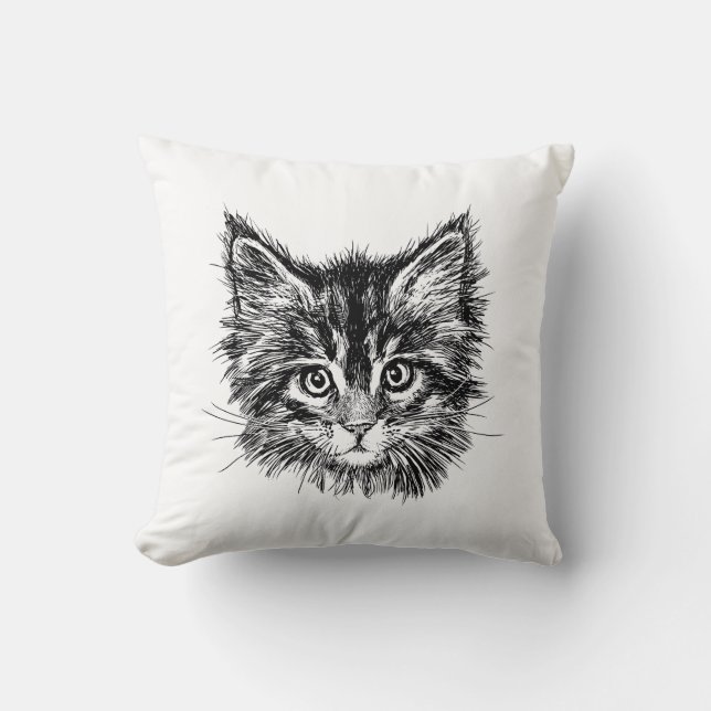 Black and White Kitten Face Cushion (Front)