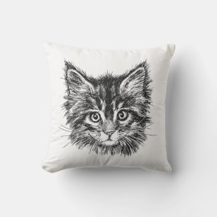 Black and White Kitten Face Cushion