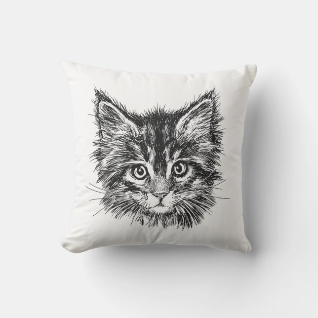 Black and White Kitten Face Cushion (Front)