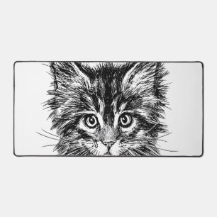 Black and White Kitten Face Desk Mat