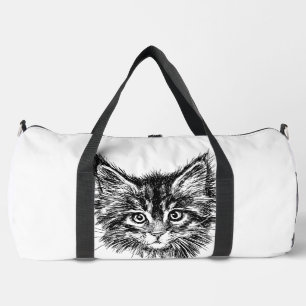 Black and White Kitten Face Duffle Bag