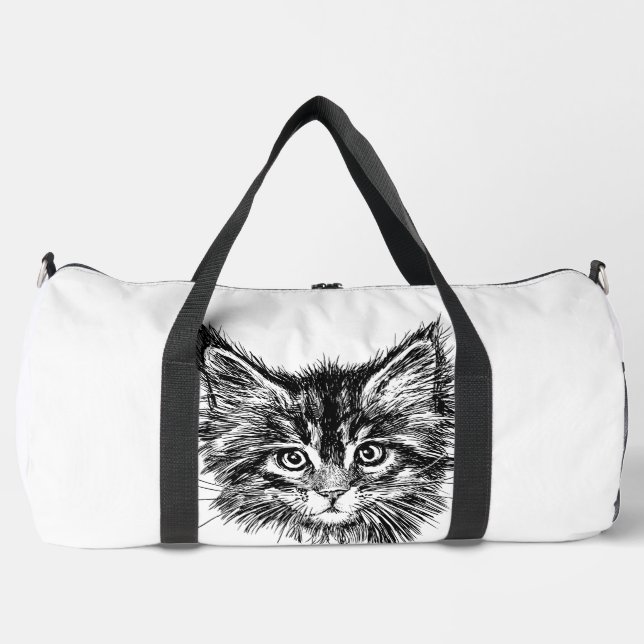 Black and White Kitten Face Duffle Bag (Front)