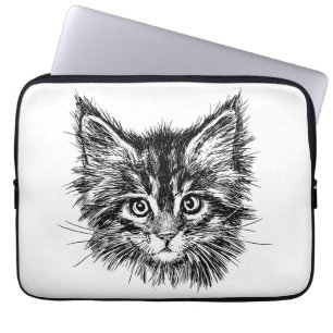 Black and White Kitten Face Laptop Sleeve