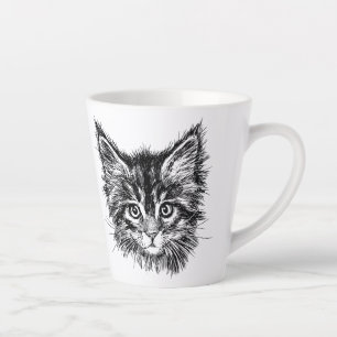Black and White Kitten Face Latte Mug
