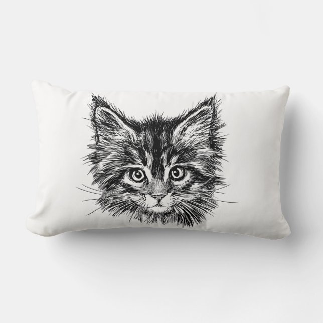Black and White Kitten Face Lumbar Cushion (Front)