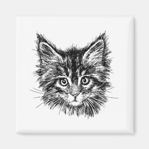 Black and White Kitten Face Magnet