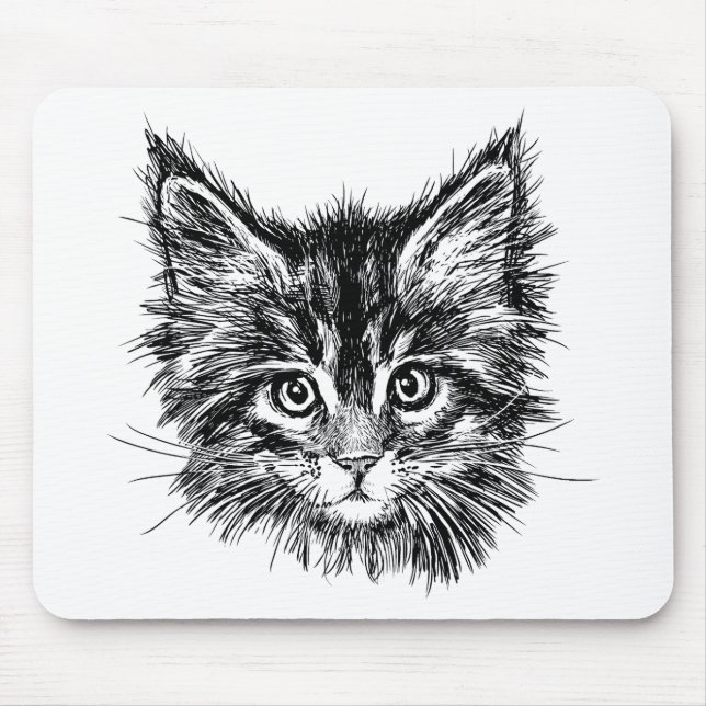Black and White Kitten Face Mouse Pad (Front)