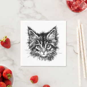 Black and White Kitten Face Napkin