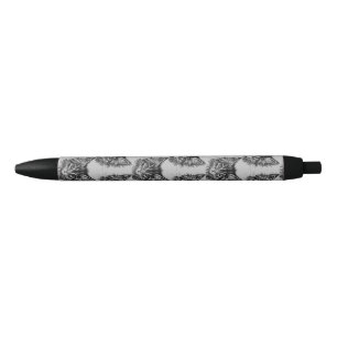Black and White Kitten Face on Grey Ink Pen