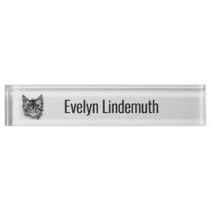 Black and White Kitten Face on Grey Personal Nameplate