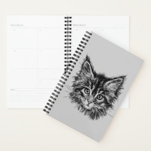 Black and White Kitten Face on Grey Planner