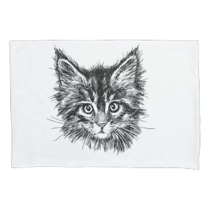 Black and White Kitten Face Pillowcase