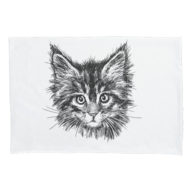 Black and White Kitten Face Pillowcase (Front)