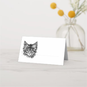 Black and White Kitten Face Place Card
