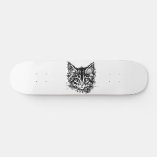Black and White Kitten Face Skateboard