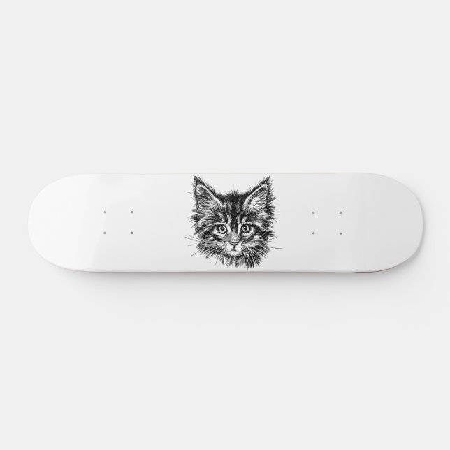 Black and White Kitten Face Skateboard (Horz)