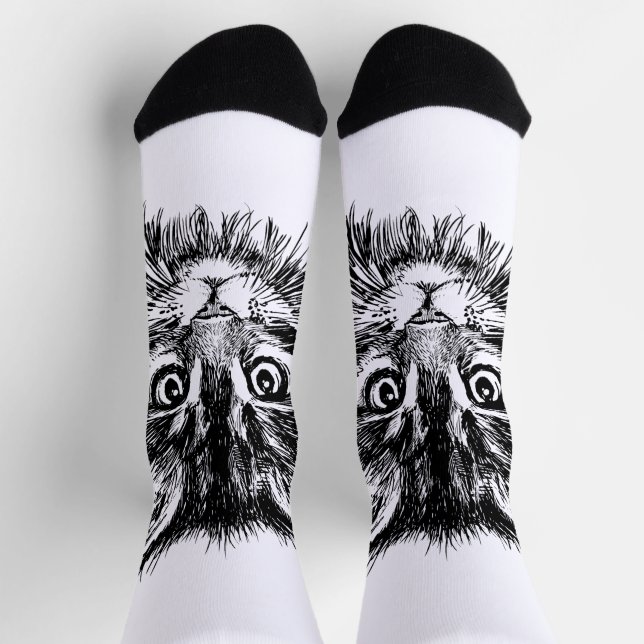 Black and White Kitten Face Socks (Top)