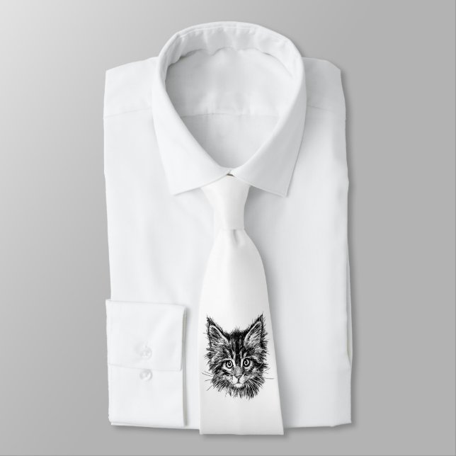 Black and White Kitten Face Tie (Tied)