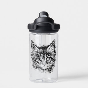 Black and White Kitten Face Water Bottle