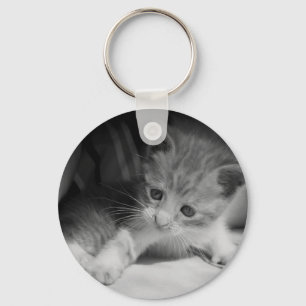 Black and White Kitten Photograph Key Ring