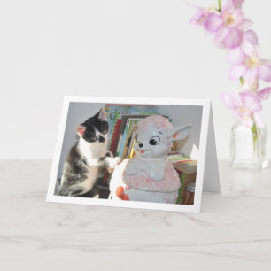 Black and White Kitten with China Lamb Card