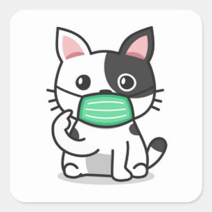BLACK AND WHITE KITTEN WITH MASK Square Stickers